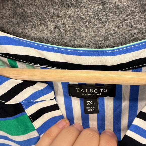 Talbots Blouse Women 3X Plus Blue Striped V-Neck Long Sleeve Pullover Casual - Picture 3 of 7